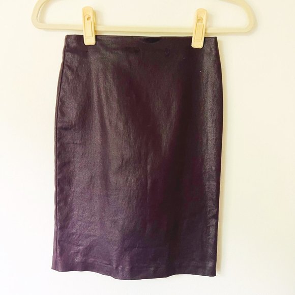 ALL SAINTS Pencil Skirt, Purple Coated Demin Skirt sz 2 - Picture 2 of 6